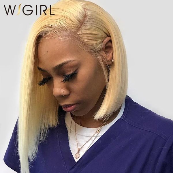

lace wigs 13x6 blonde front human hair wig brazilian remy colored 613 short bob 150% transparent frontal for black women, Black;brown