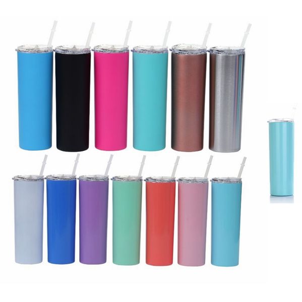 

Skinny tumbler 20oz tainle teel traight cup with lid and traw vacuum in ulated mug beer coffee mug gla e 14 color yw2690
