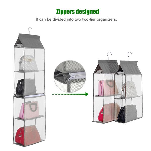 

4-tiers storage bag non-woven detachable closet bags organizer handbags hanging shelf collapsible clothing storage holder