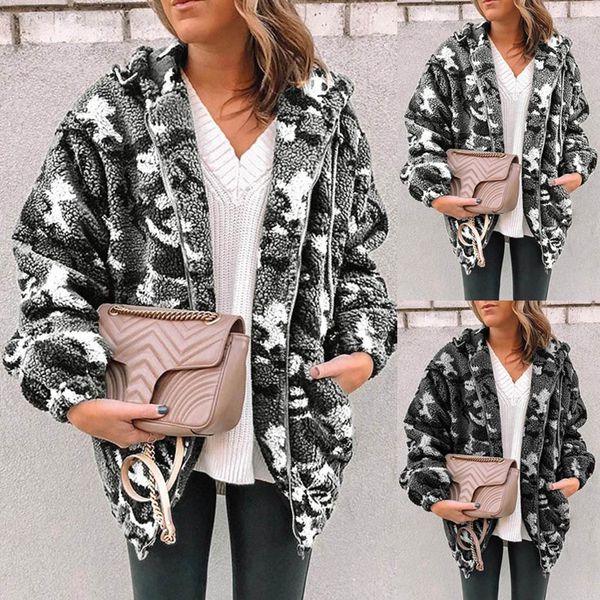 

coat fashion long sleeve pocket hooded jackets outerwear casual 20aw new women clothing women camouflage designer, Black;brown