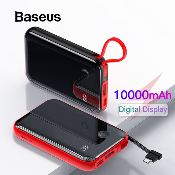

baseus mini 10000mah power bank with cable digital display quick charge for iphone11 external battery powerbank for samsungs10