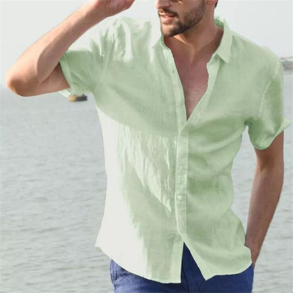 

2020 мужская багги хлопок белье с коротким рукавом рубашки кнопка summer solid рубашка топы блузка -3xl, White;black