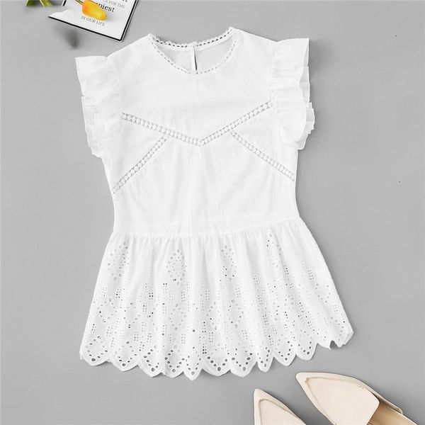 

женских блузки женской одежды белых сборок гребешок cut out баски блуза женщина лето 2019 cute корейских моды одежда женщины топы и, White