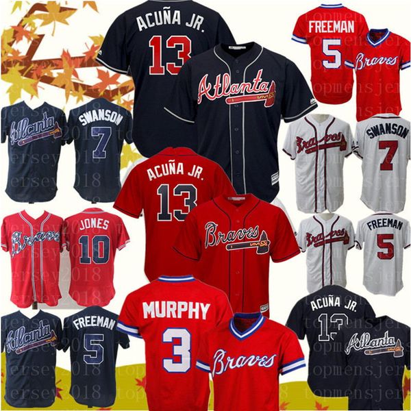 

13 Ronald Acuña Jr. Jersey Atlanta Mens Braves Jerseys 10 Chipper Jones 5 Freddie Freeman Baseball Jerseys Cheap salesfhgfg