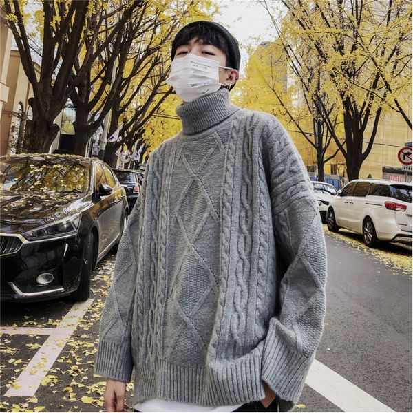 

autumn and winter new boutique men's casual sweater youth solid color warm simple loose large size fashion knitting, White;black