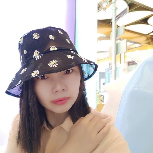 

daisy lace fisherman summer thin breathable bucket bucket lace fisherman light sunscreen basin hat women's mesh hat, Blue;gray