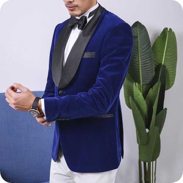 

royal blue бархатный жених смокинг мужчины свадебные костюмы черный шаль отворот курящий человек пиджак брюки брюки 2 шт тонкий terno mascul, Black;gray
