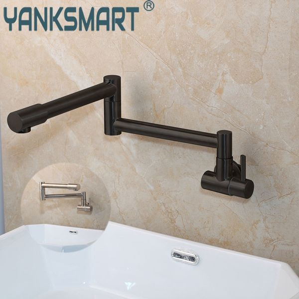 

yanksmart single handle rotating faucet black/ brushed nickel folding kitchen sink dish washing mop pool washbasin mixer tap
