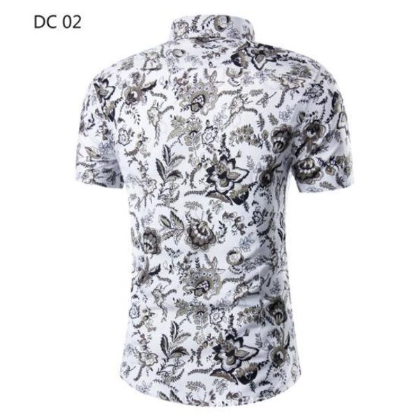 

floral print turn down collar mens casual shirts short sleeve plus teenager fashion male clothing, White;black