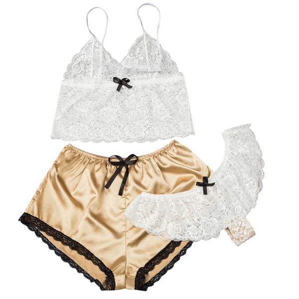 

3шт / набор summer womentransparent lace пижама европейские и американской sexy summer пижама stretch satin lace transparent костюм нового, Black;red