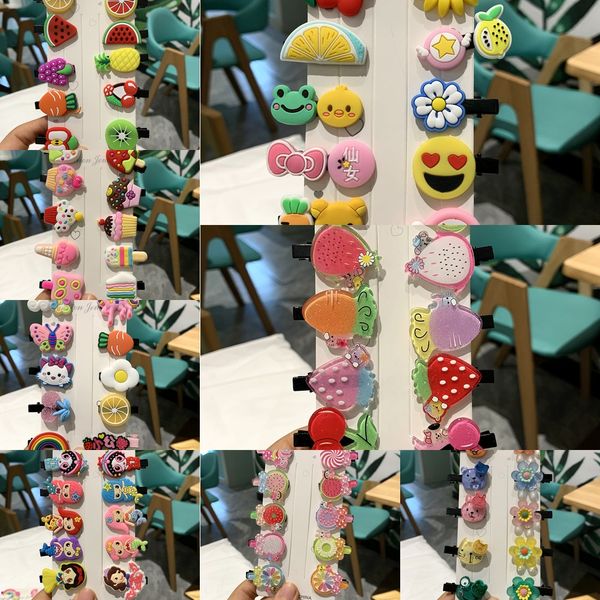 

no injury children girl accessories cartoon hairpin cute fruit hairpin set side fruit hair headwear hair clip headdress, Slivery;white