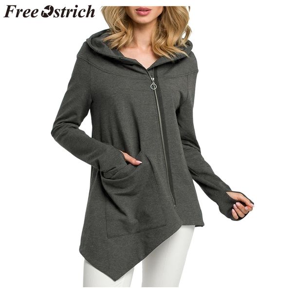 

ostrich coat women diagonal zipper irregular jacket long sleeve hooded loose large size fashion autumn winter coat women, Black;brown