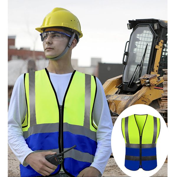 

reflective safety vests night work clothes high visibility workwear man women outdoor running cycling sports security guard #d, Gray;blue