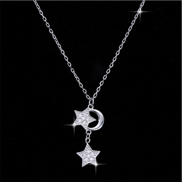 

s925 sterling silver necklace wedding dancing party necklace star moom zircon pendants gift souvenir jewelry accessories n-87