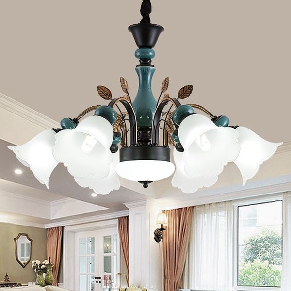 

home living room chandelier american simple dining hanging lamp bedroom pendant lamps european wrought iron ceramic chandeliers lighting