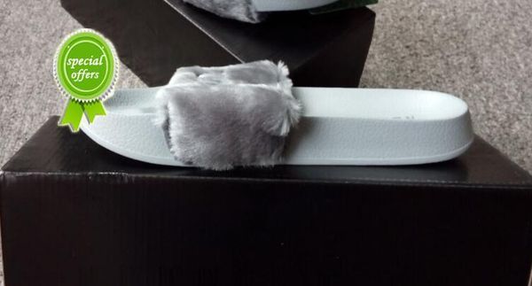 

2216 grey rihanna fenty slides sandals with original boxes grey womens slippers indoor girls fashion scuffs 35-442, Black