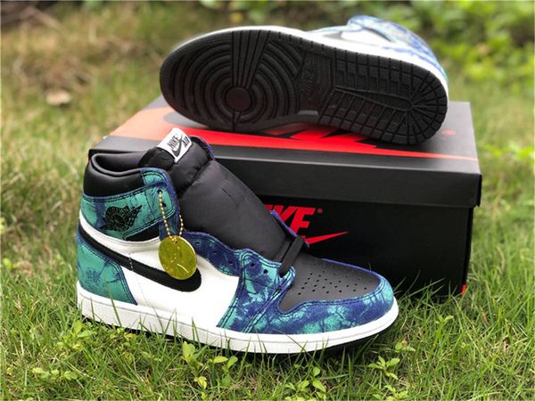 

с обувной коробкой] в иордании 1 ретро мужская баскетбольная обувь tie dye black gree unc patent blue white fearless chicago sneakers train