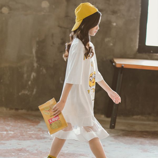 

girls childrenswear summer new style big boy korean-style long dress children western style short sleeve hoodie skirt fashi, Red;yellow