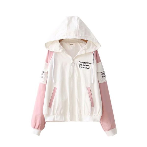 

spring and autumn hooded ladies preppy style letter embroidery hoodies harajuku zipper female coat, Black;brown