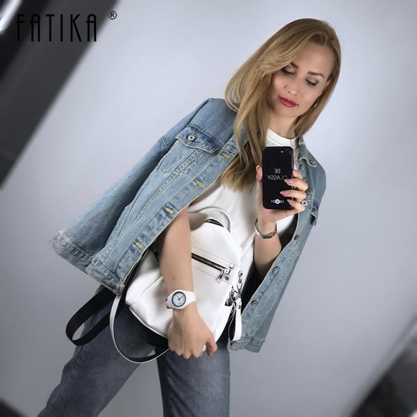 

fatika classic denim jacket women casual solid pockets turn-down collar jackets autumn vintage loose long sleeve coat 2019 hot, Black;brown
