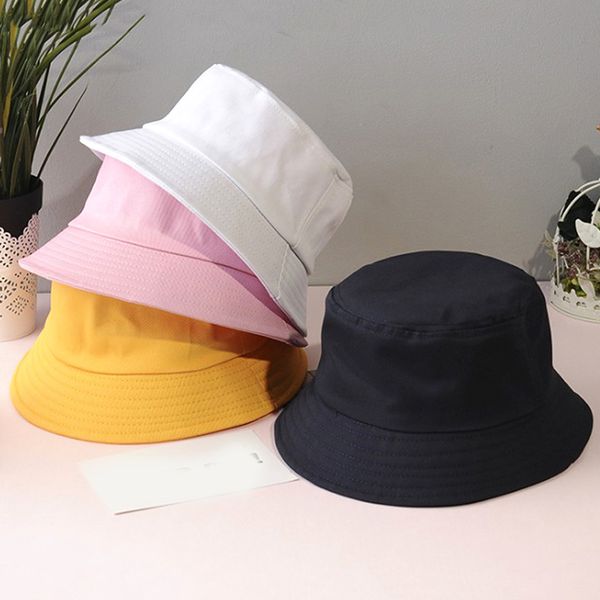 

summer foldable bucket hat summer fashion solid adjustable hat outdoor casual sunscreen cotton dome yellow fishing