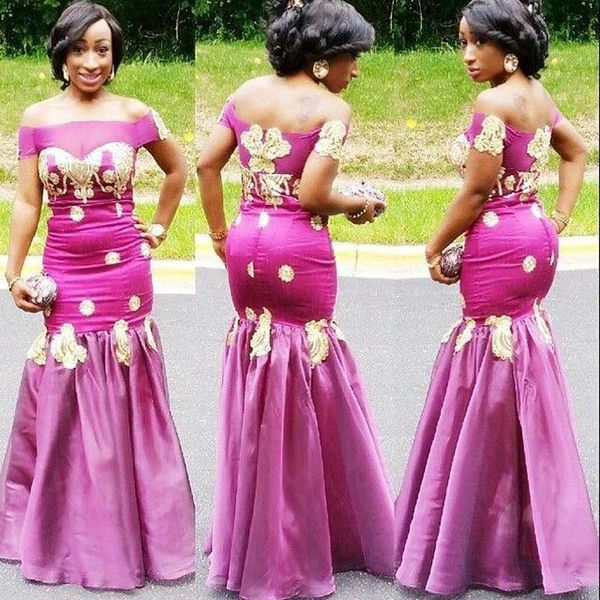 

plus size evening dresses mermaid aso ebi floor length africa off shoulder evening gowns with gold appliques prom dresses, Black;red