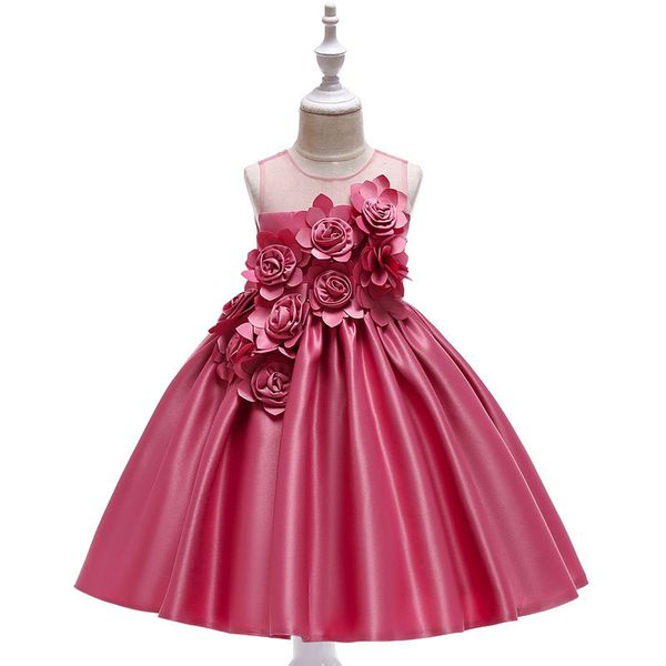

girls princess ball gown solid bow gauze sleeveless flower dresses kids casual clothes girl full dress 07, Red;yellow