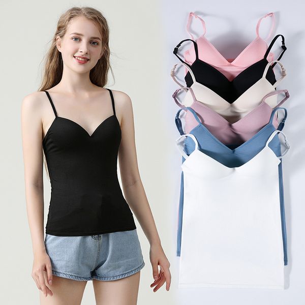 

camisoles & tanks fashion women padded bra cami modal sling bottoming shirt sleeveless camisole v neck, Black;white