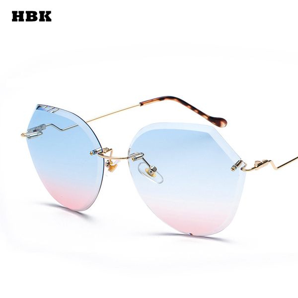 

hbk 2020 oversized rimless sunglasses female brand brand grandient pink women rimless sun glasses fashion uv400, White;black