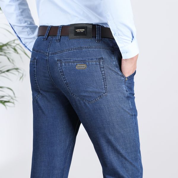 

laoyeche brand man jeans high stretch straight long slim trousers fashion casual black blue denim male business jeans wear pants