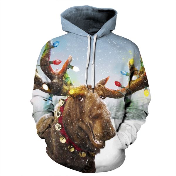 

3d print christmas snowman elk theme pullover hoodies for women men causal loose plus size sweatshirts femme gift, Black