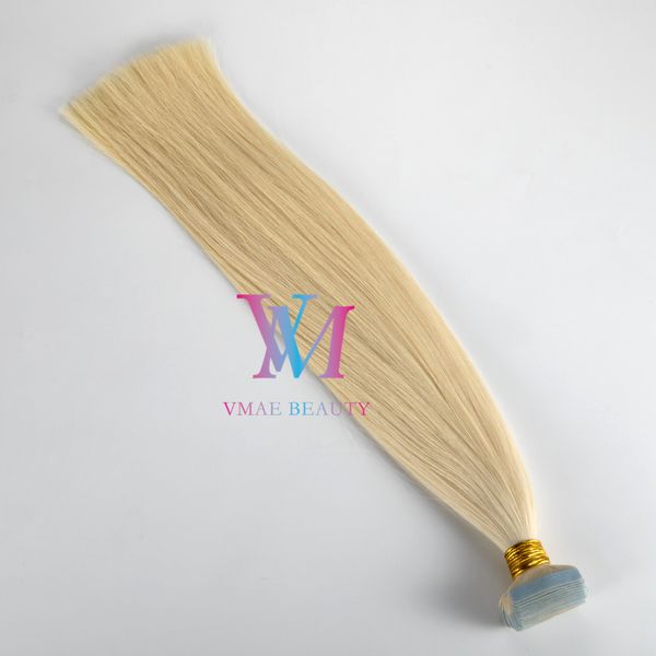VMAE Bionda russa europea di alta qualità # 613 Colore naturale 100g Doppio negozio di parrucchiere dritto Nastro di estensione dei capelli umani di Remy vergine