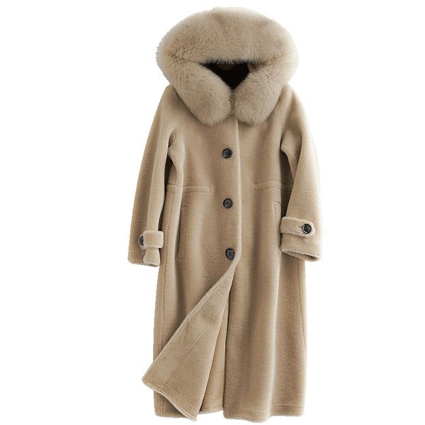

women's winter warm genuine wool fur with collar coat lady coat jacket overcoat c823, Black