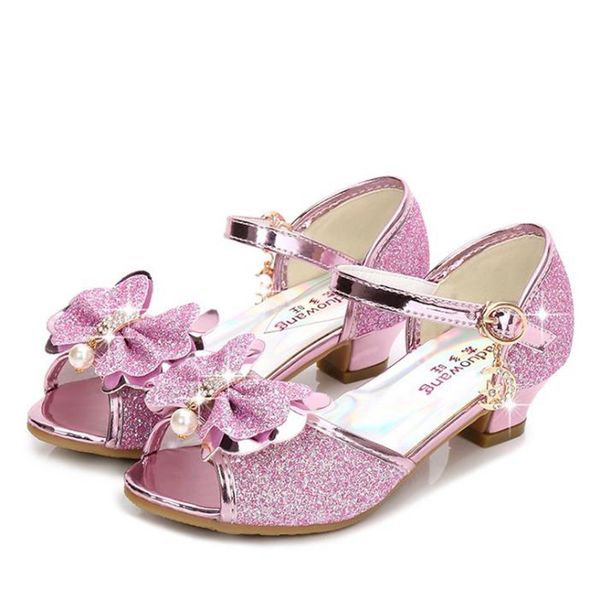 

2020 summer new princess crystal girls' high-heeled shoes children's bright fish mouth girls' sandals, Black;red