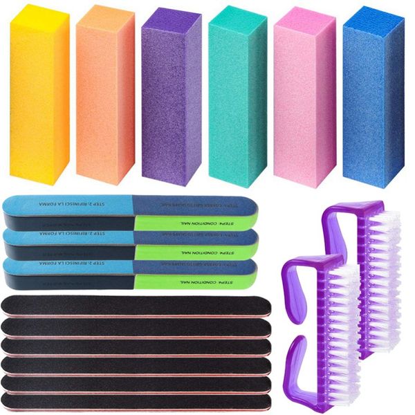 

gel polish remover manicure tools kit with buffing block black files 7-sides sky dipping powder buffer brushes for nails