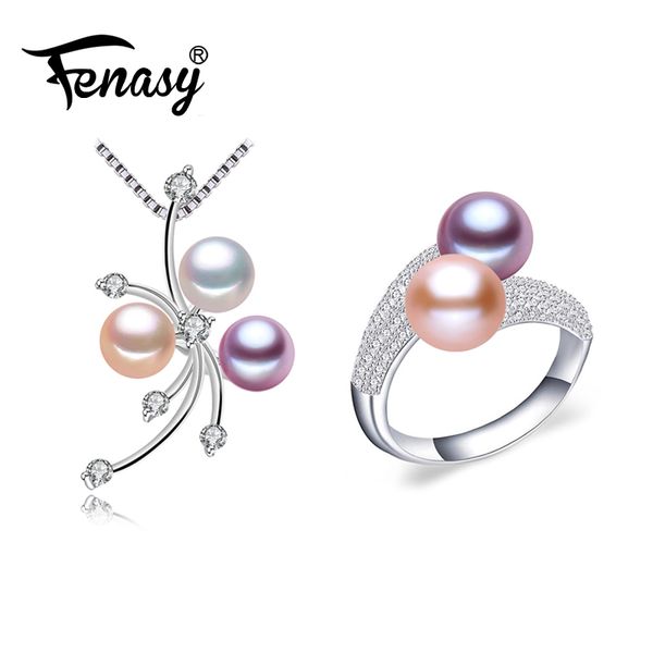 

fenasy pearl jewelry sets bohemian 925 sterling silver pearl pendant necklace earrings for women emerald natural ethnic earrings, Black
