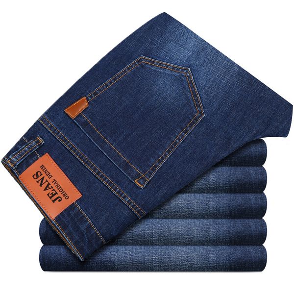 

big size 44 46 48 jeans men new stretch cotton breathable male spring autumn denim long pant lightweight jeans work leisure pant, Blue