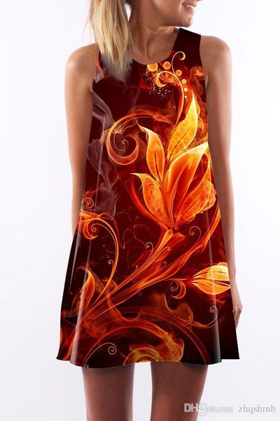 

женское платье лето с круглым вырезом лето слинг без рукавов hip wrap элегантная lady flower flame юбка с цифровым принтом повседневные плат, Black;gray