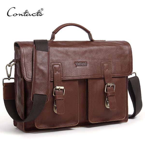 

contact's genuine leather men briefcase casual men's business bag for 13.3 inch lapmale shoulder bag brand messenger bags