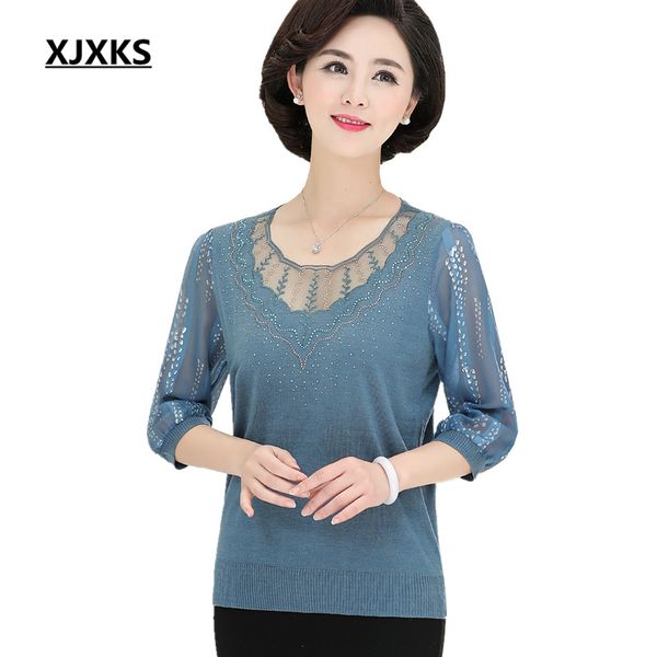 

xjxks мода три четверти рукава женщины шифон рубашка 2019 весна новый свободные плюс размер удобные случайные женщин тонкий свитер, White;black