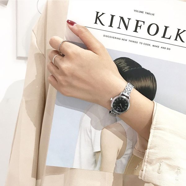 

colleage style girl wristwatch slim bracelet round lady clock water resistant full of stainless steel dress watch women, Slivery;brown