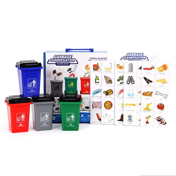 

mini kids garbage classification trash can with 100pcs cards interactive toy
