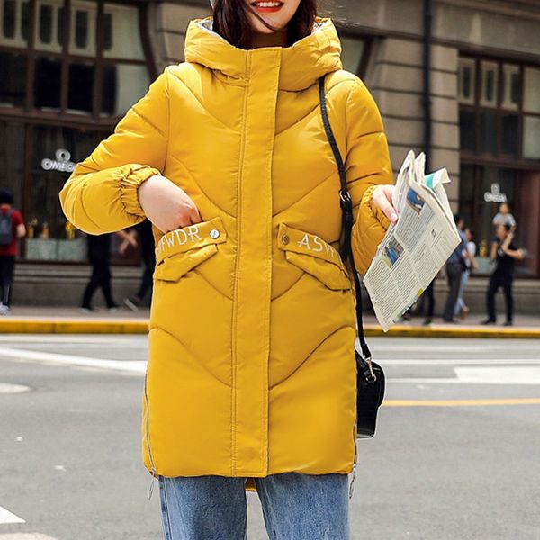 

jaycosin 2019 jacket women winter fashion warm thick solid color long cotton padded parkas coat hooded outerwear plus size 905w, Tan;black
