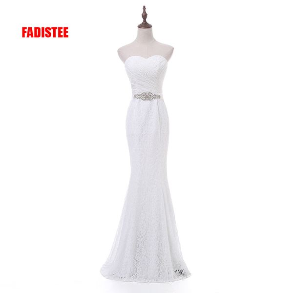 

new arrival elegant wedding party dresses lace vestido de festa mermaid crystal sashes backless long gown, White