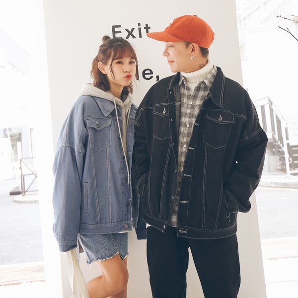 

color black/light blue casual wild couple denim jacket fashion handsome youthful coat male size m-xxl, Black;brown
