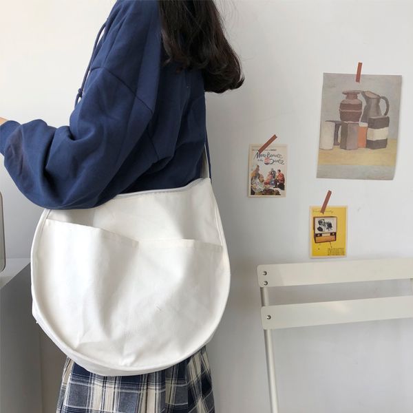 

women canvas tote ladies casual shoulder bag foldable shopping bags students white cloth female simple messengerÂ bag
