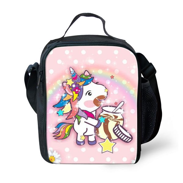 

new cute cartoon unicorn printed horse bag thermal lancheira meal bag for kids keep warm family picnic box drop shipping, Blue;pink