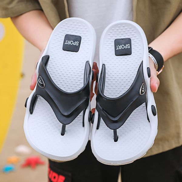 

flip-flops male 2020 summer new men's slippers toe-knob l beach tide home sandals and slippers, Black