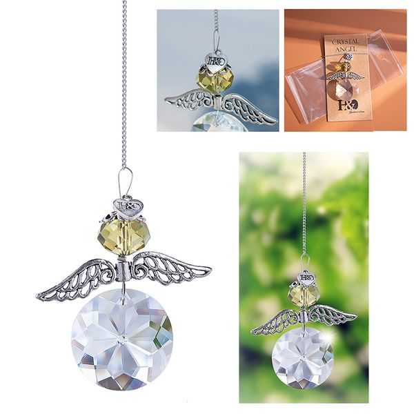 

h&d glass crystal rainbow guardian angel ornament chakra hanging suncatcher window sun catcher with 30mm crystal prisms for gift