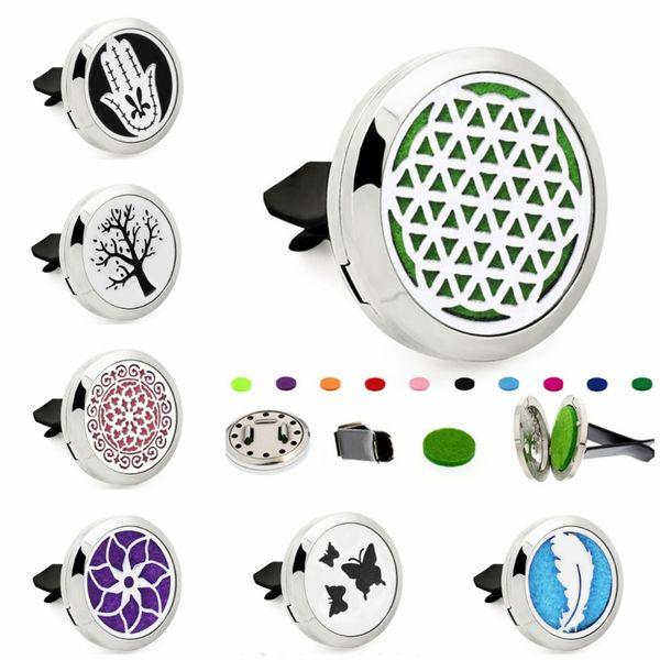 

lucky hand tree of life 30mm magnet stainless steel removable perfume car diffuser locket vent clip 10 pcs pads, Silver